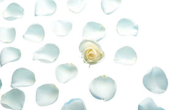 White rose petals on a white background