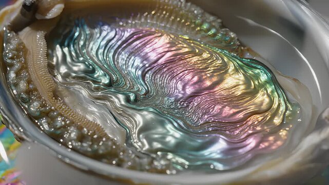 Close Up of Rainbow Colored Abalone Shell Texture Rotating Slowly