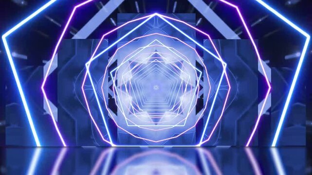Blue and White Neon Kaleidoscope Motion Graphics VJ Loop with Futuristic Geometric Tunnel and Reflections
