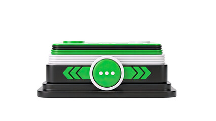 Green and black progress indicator with chevrons and dots
