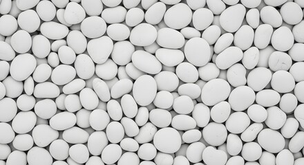 a dense arrangement of smooth, white pebbles and stones filling entire frame, natural textured background for spa, wellness, and zen garden concepts