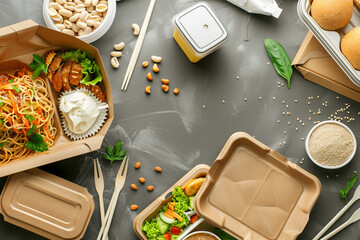 A tray of food with a container of nuts and a container of salad