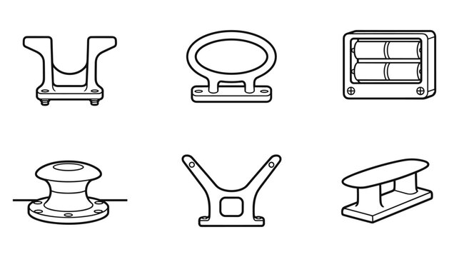 Collection of boat equipment vector outline illustration isolated on transparent background