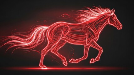 A red, glowing horse with flowing mane against a black background.