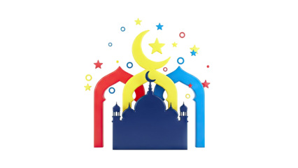 Colorful Islamic Mosque and Crescent Moon Decoration