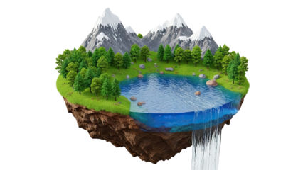 Floating Island Ecosystem with Waterfall