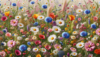Fototapeta premium A Wildflower Garden seamless pattern, Ai generated image