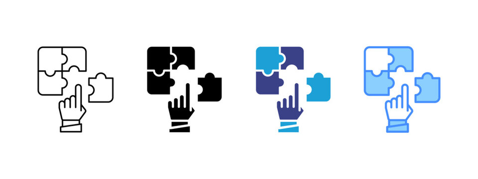 Puzzle icon set multiple style collection