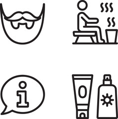 Black Line Icons of Facial Hair, Sauna, Information and Skincare Products