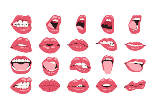 Flat Set Female Mouth Illustration