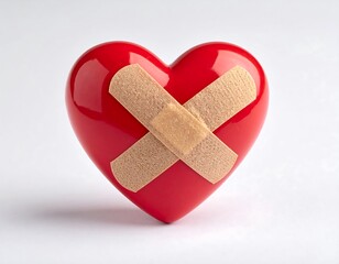 A shiny red heart with a band aid crossed over it