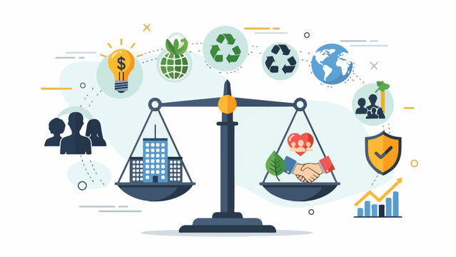 A scale balancing business and environmental icons
