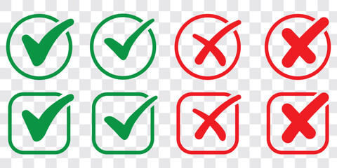 Check tick mark icon set. Cross box x check mark checkbox v list vector draw hand drawn sketch doodle brush marker checklist symbol wrong right circle. Vector Illustration. Red, Green, Black color EPS © Top