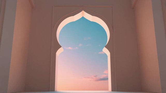 Decorative arch window silhouette with gradient sky video.