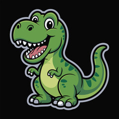 Fototapeta premium A smiling green dinosaur cartoon character with sharp teeth and a long tail standing alone icon