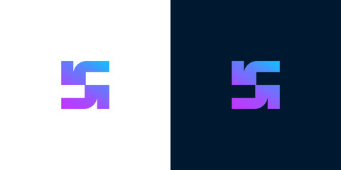 Fototapeta premium Abstract geometric logo design with gradient colors on white and dark backgrounds