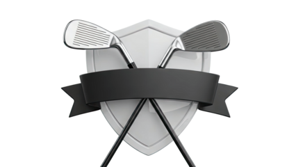 Golf Emblem with Crossed Clubs, Shield, and Ribbon