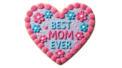 Mother's day heart shaped cookie png isolated on transparent background