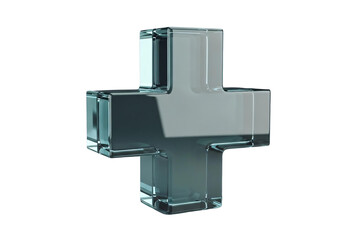 3d glass cross symbol isolated on transparent background