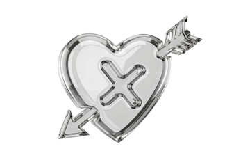 Silver heart with arrow and cross isolated on transparent background