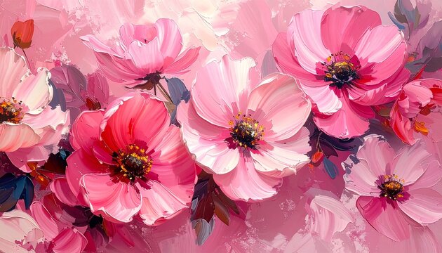 Impressionist Pink Flowers with Textured Petals