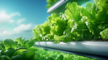 Fresh Green Lettuce Growing in Modern Vertical Farm