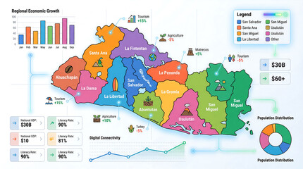 Naklejka premium Data Visualization Infographic Illustration Map of El Salvador