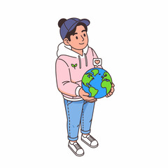 Fototapeta premium Caring for Our Planet A Young Person Holds the Earth with Love and Hope