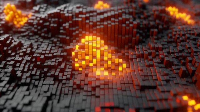 Molten Pixel Lava Illuminates Fractal Terrain.