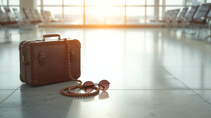 Ramadan travel mudik concept with suitcase and copy space for holiday promotion