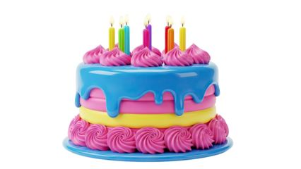 Colorful Birthday Cake with Candles and Swirl Frosting