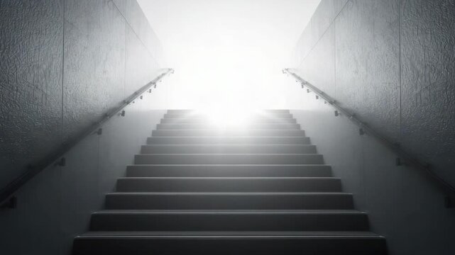 Staircase stair concrete wall metal handrail bright light minimalist ascending stairway to bright
