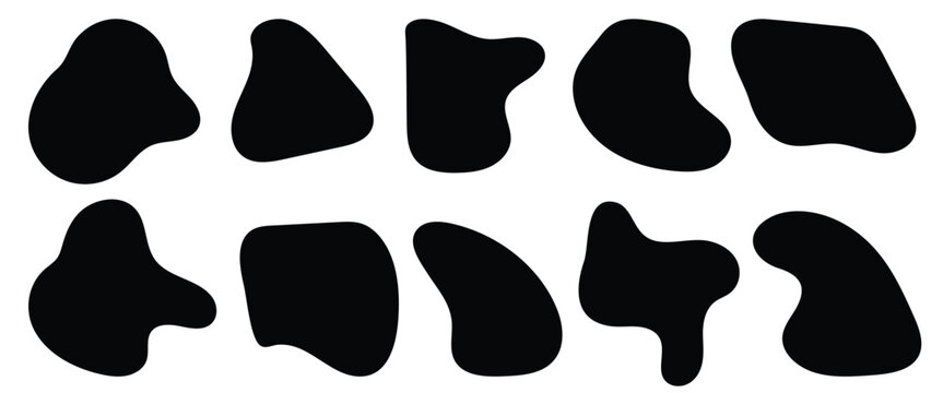 Abstract organic shape round irregular form set. Liquid organic blob curve fluid shape figure. Blobs shape perfect for backgrounds, masks, stickers, posters, branding, modern design, web.