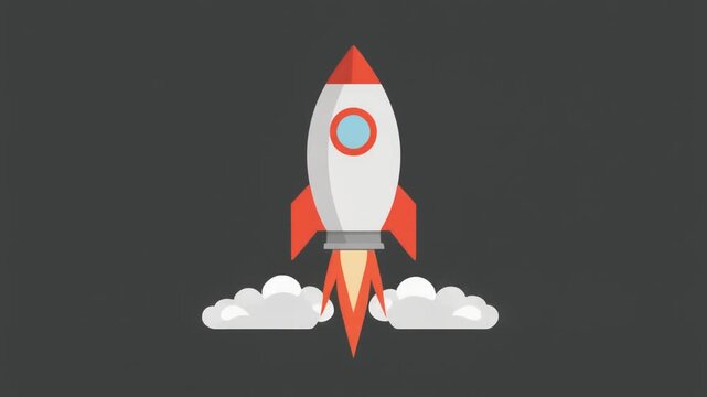 Flat Rocket Launching Upward with Soft Smoke 2D Animation