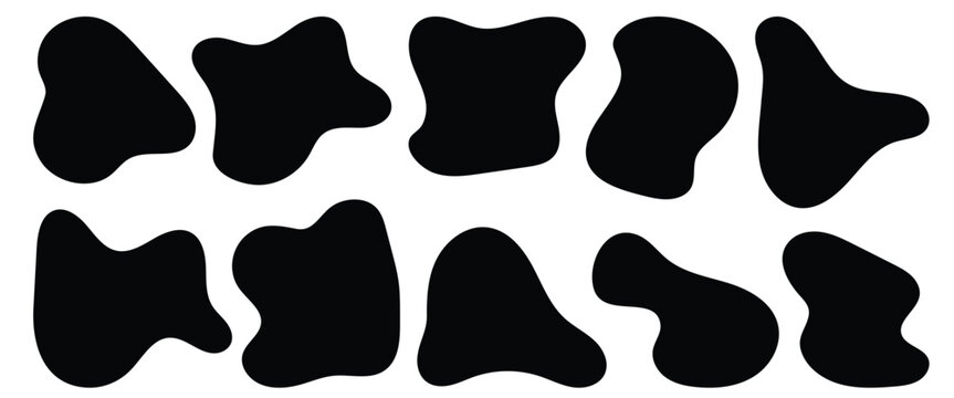 Abstract organic shape round irregular form set. Liquid organic blob curve fluid shape figure. Blobs shape perfect for backgrounds, masks, stickers, posters, branding, modern design, web.
