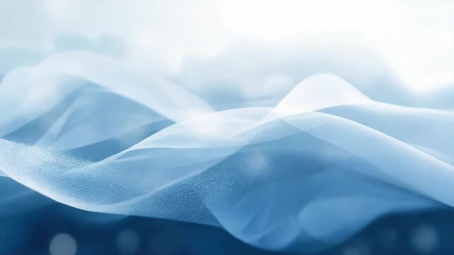 Soft blue abstract wave fabric flowing over soft bokeh, serene abstract motion and texture
