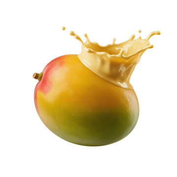 mango with dynamic mango lasse juice splash isolated on white background