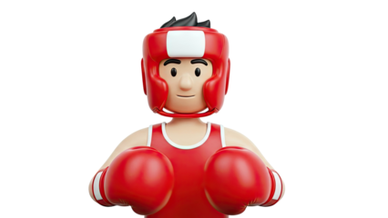 3D Cartoon Boxer with Red Headgear and Gloves