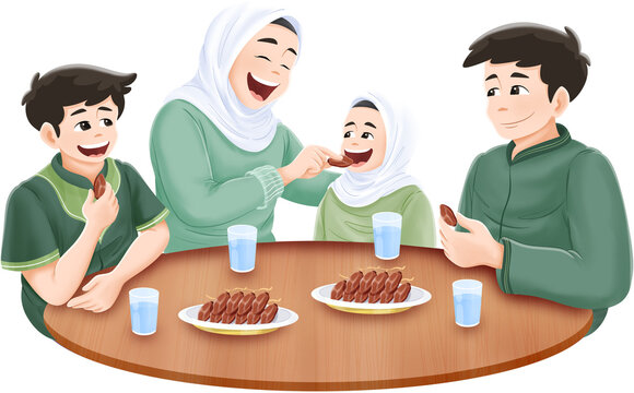Muslim Family Enjoying Iftar Meal