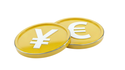 Gold coins with Yen and Euro symbols