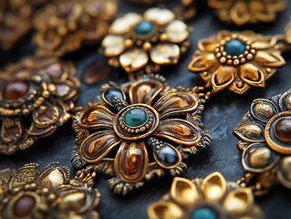 Fototapeta premium Close-Up of Artisan-Made Metallic Jewelry with Unique Patterns