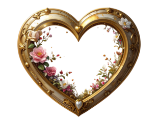 Heart-shaped photo frame with gold accents 