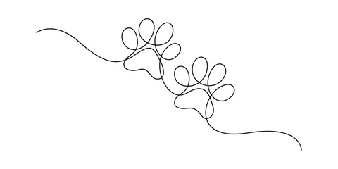 Minimalist illustration of two animal paw prints unbroken single continuous line. Concepts for logos or patterns vector illustration
