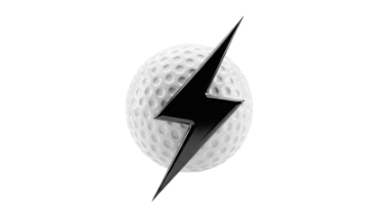 Golf ball with black lightning bolt logo