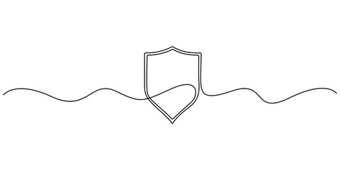 Minimalist continuous one-line drawing of a shield with white background, Shield single line art vector illustration