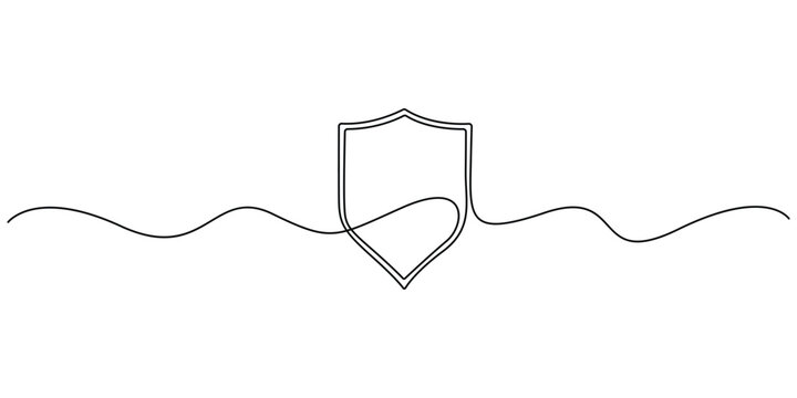 Minimalist continuous one-line drawing of a shield with white background, Shield single line art vector illustration