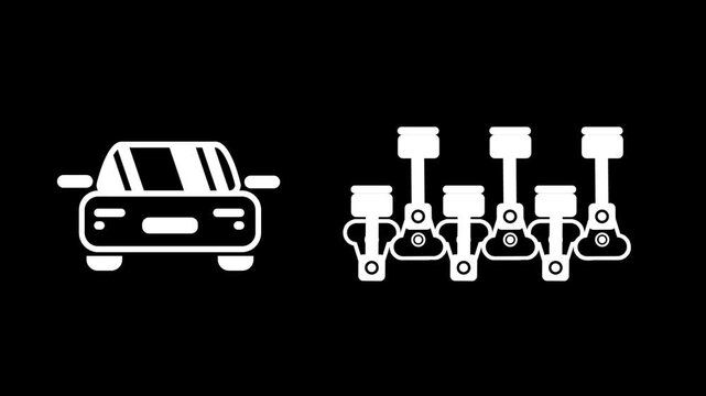 A simplified white car icon is placed next to a set of four engine pistons to link vehicle identity with its internal combustion power source