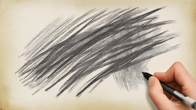 Animation of hand drawing abstract shapes with a pencil on a vintage paper background