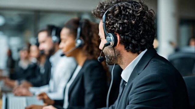 Corporate Sales Department Office Environment with Employees on Customer Calls, Showcasing Professional Communication, Teamwork, Productivity, and Modern Business Operations in Action Today Live