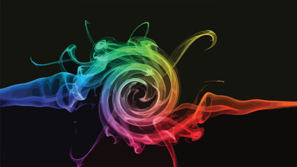 A swirling rainbow-colored smoke on black background